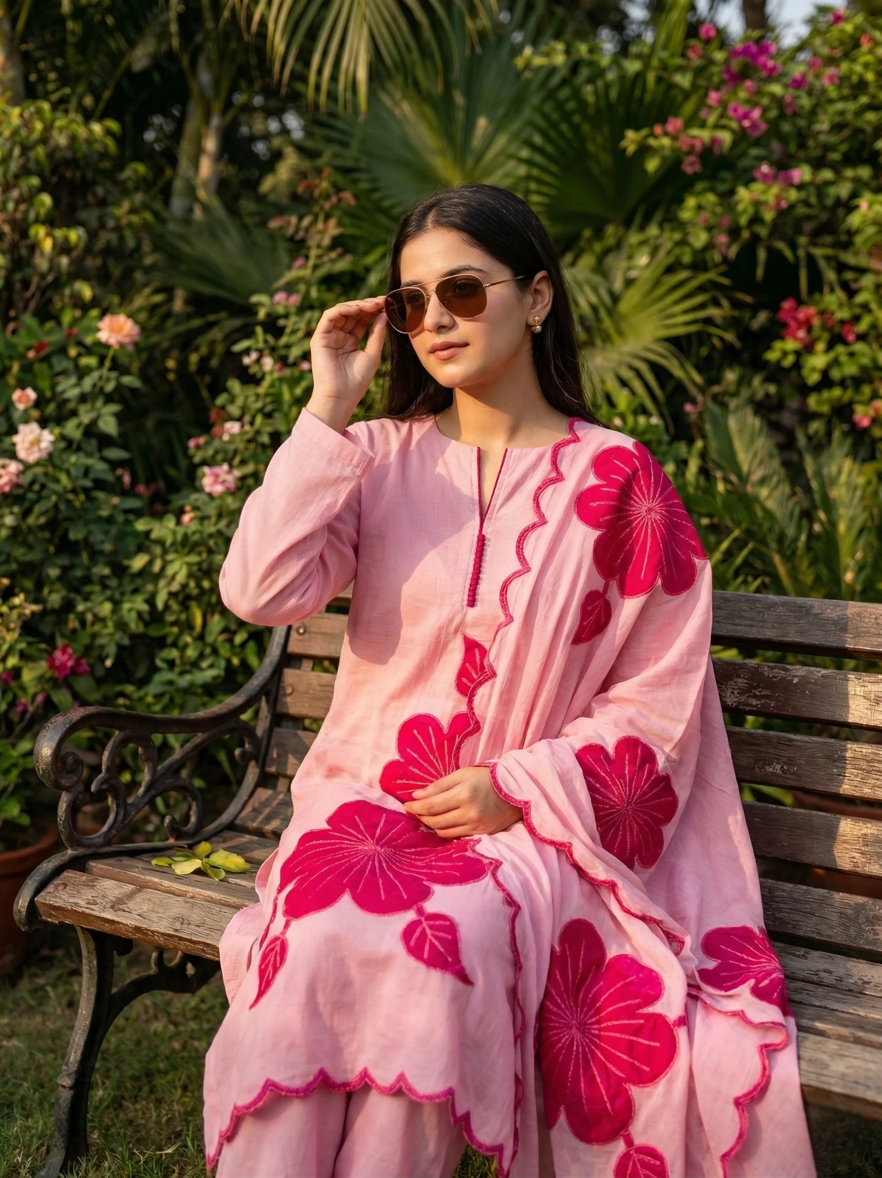 BLUSH PINK FLORAL APPLIQUE SUIT — Blush Pink Floral Applique Suit — Nari18 Unstitched Suit