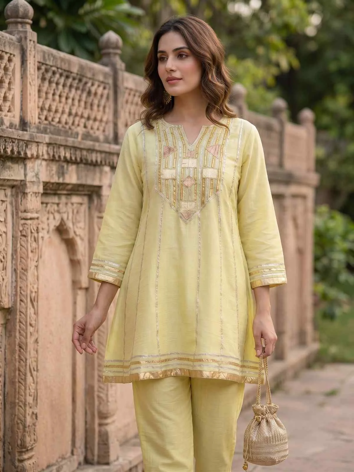 Aqua Gold Luxe Co-ord Set — Lemon Gold Festive Co-ord Set colour | Nari18