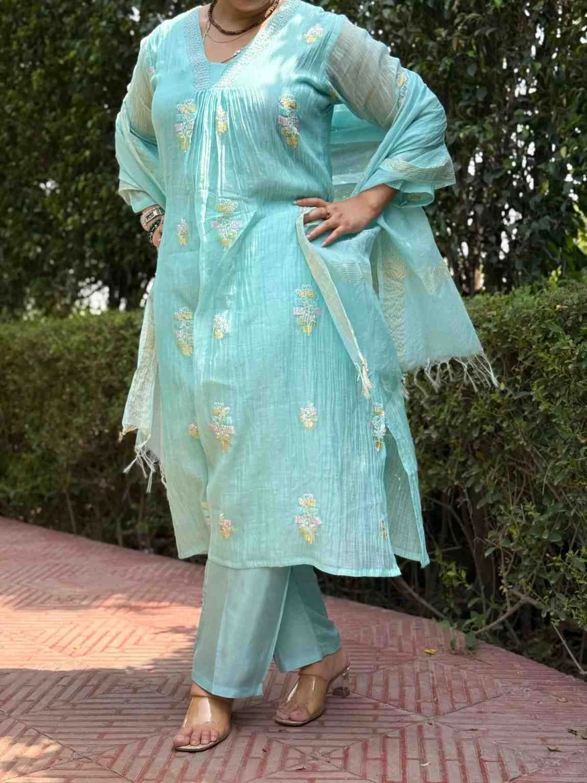 Aqua Zaria Embroidered Mul Cotton Unstitched Suit — Aqua Zaria Embroidered Mul Cotton Suit — Nari18 Unstitched Suit