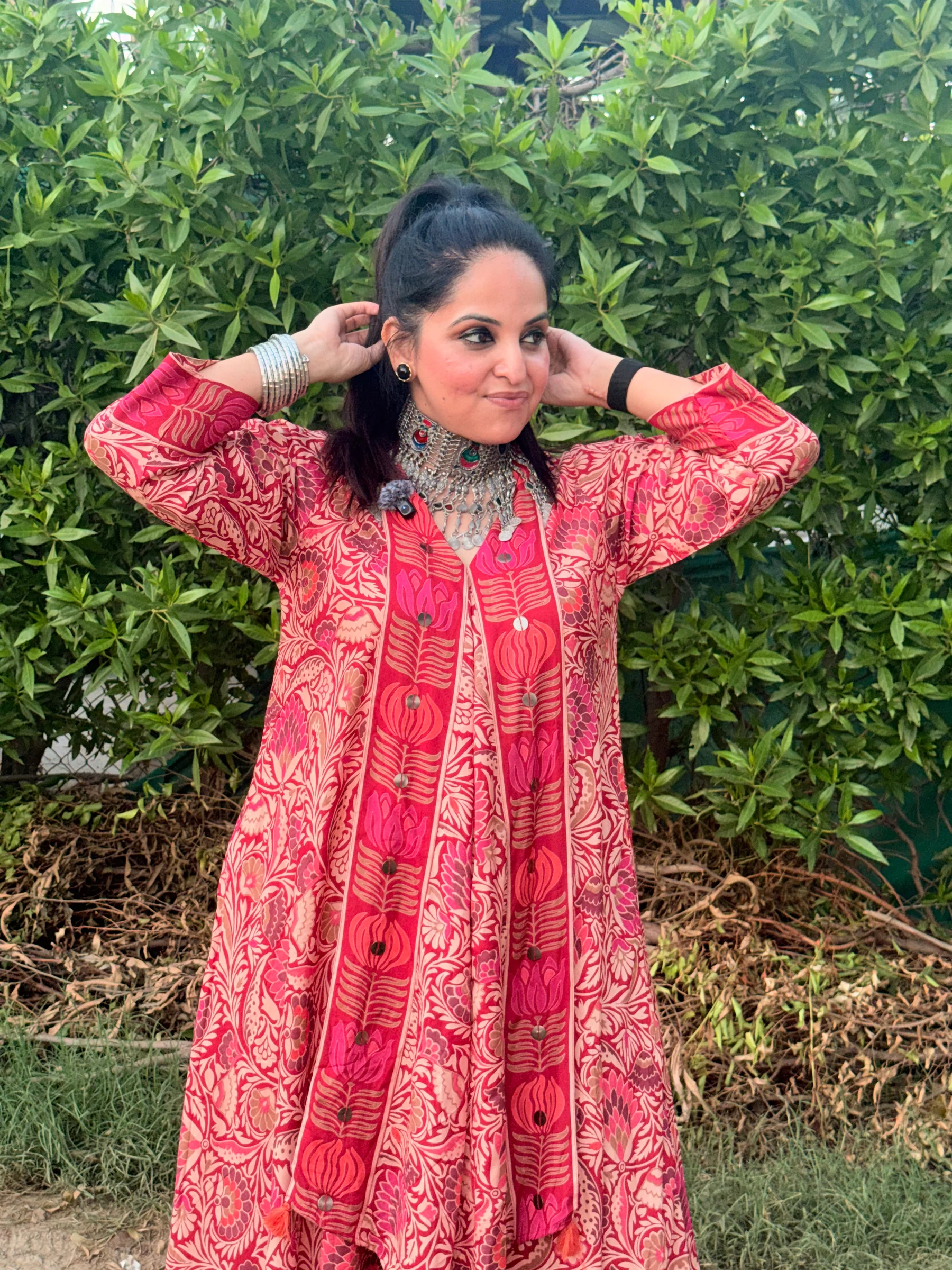 Crimson Bloom Cotton Ensemble — Crimson Bloom Cotton Ensemble — Nari18 Unstitched Suit