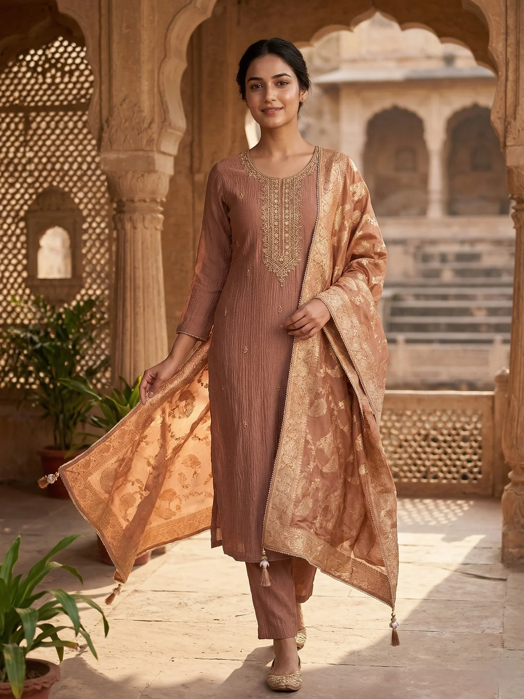 Dusty Rose-Copper Unstitched Suit — Dusty Rose-Copper Suit — Nari18 Unstitched Suit