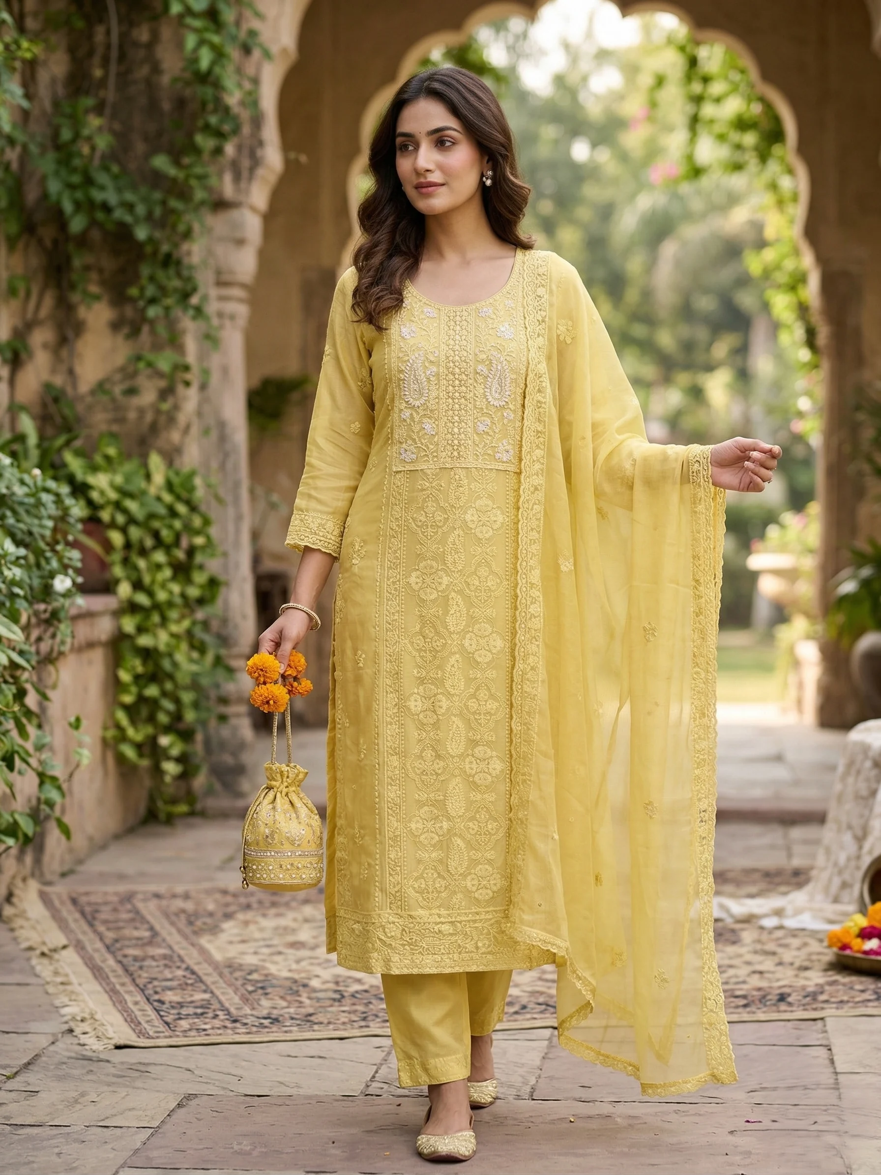 Elegant Georgette Chikankari Unstitched Suit — Elegant Georgette Chikankari Suit — Nari18 Unstitched Suit