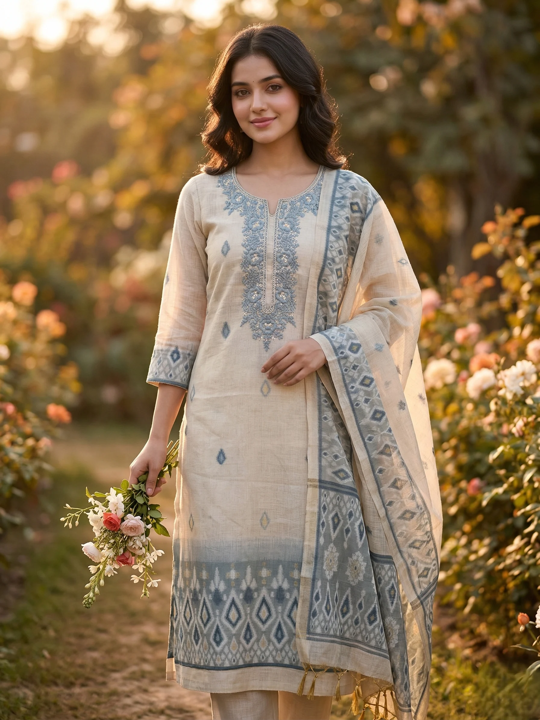 Elegant Pastel Green Unstitched Suit — Soft Ivory Blue Chikankari-Inspired Suit colour | Nari18
