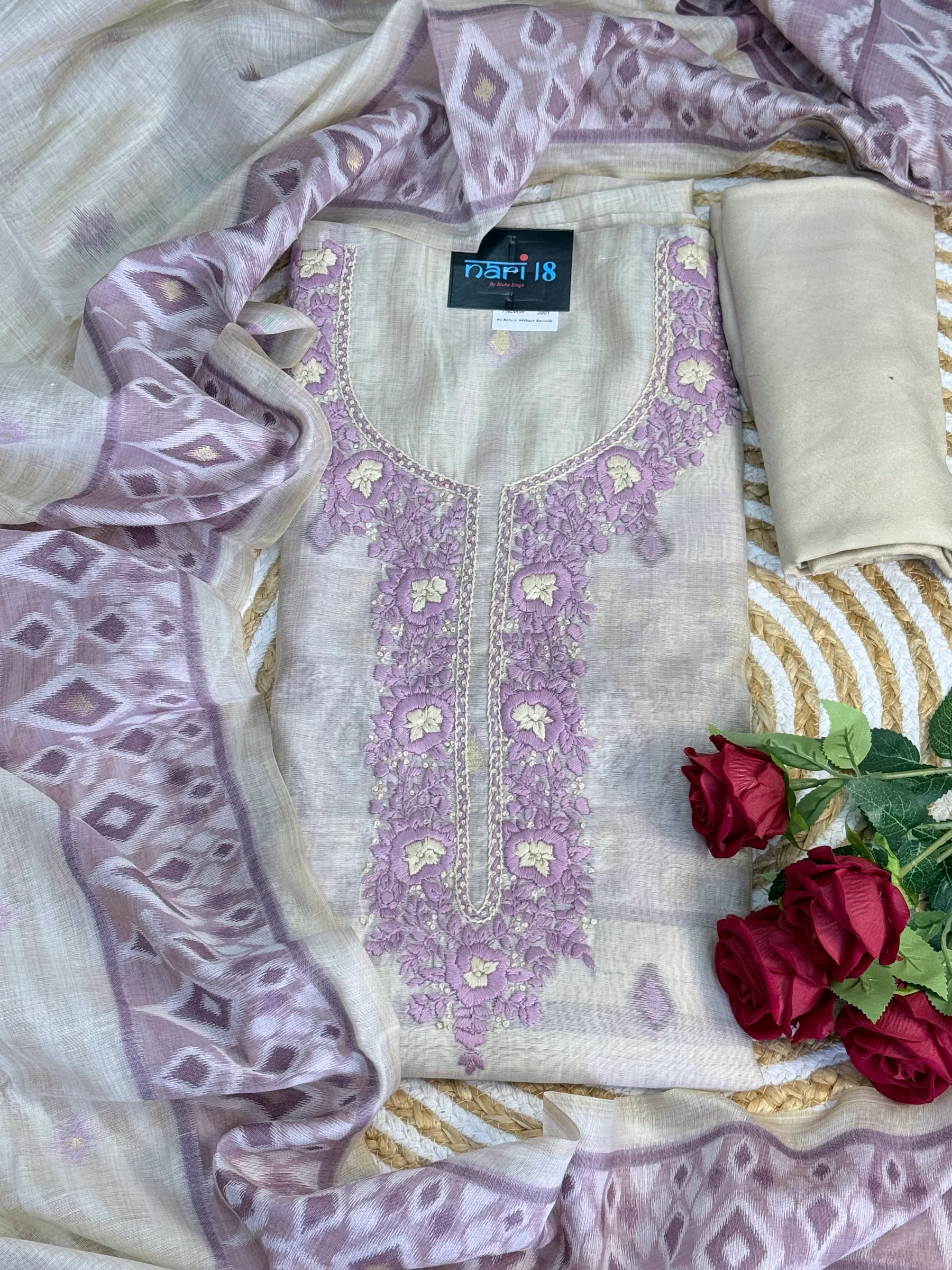 Elegant Pastel Green Unstitched Suit — Ivory Mauve Elegance Suit colour | Nari18