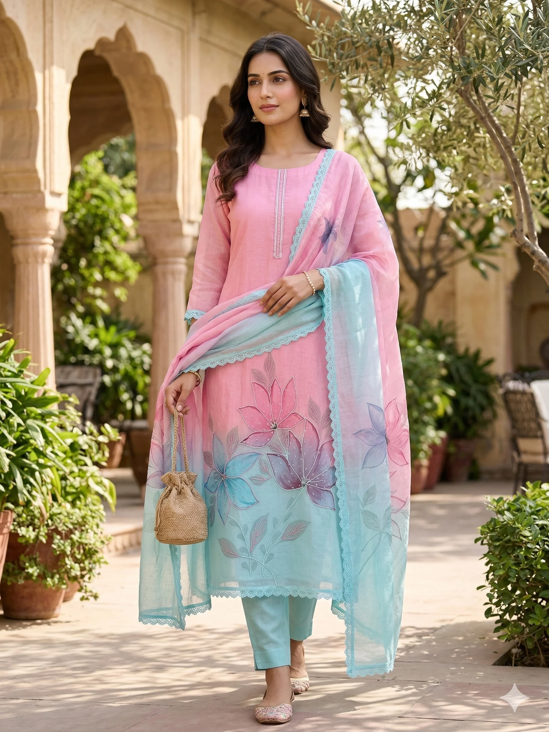 Hand-Painted Mul Cotton Unstitched Suit — Hand-Painted Mul Cotton Suit colour | Nari18