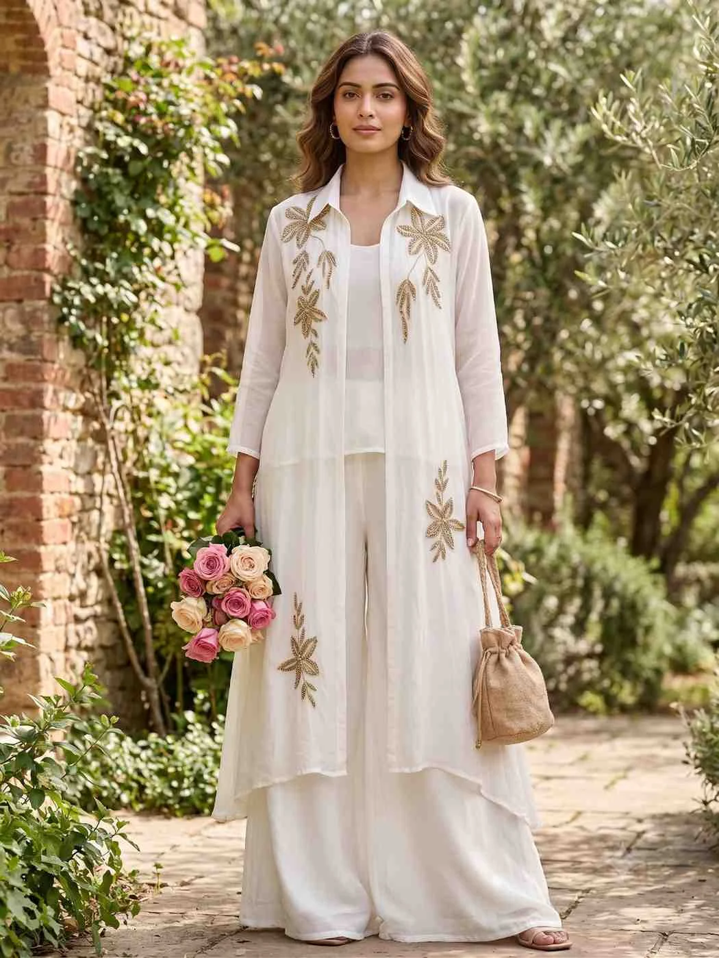 Ivory Luxe Organza Co-ord Set — Ivory Luxe Organza Co-ord Set — Nari18 Unstitched Suit