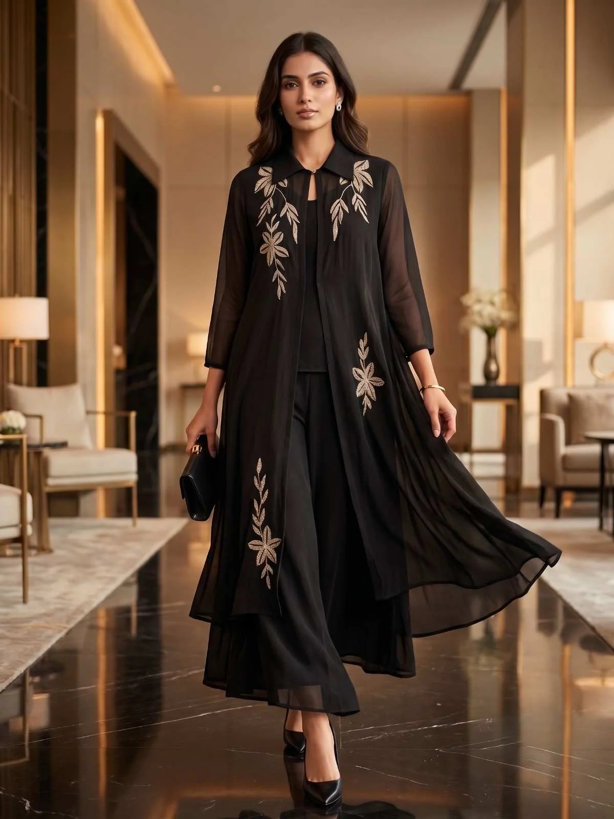 Ivory Luxe Organza Co-ord Set — Midnight Noir Organza Co-ord Set colour | Nari18