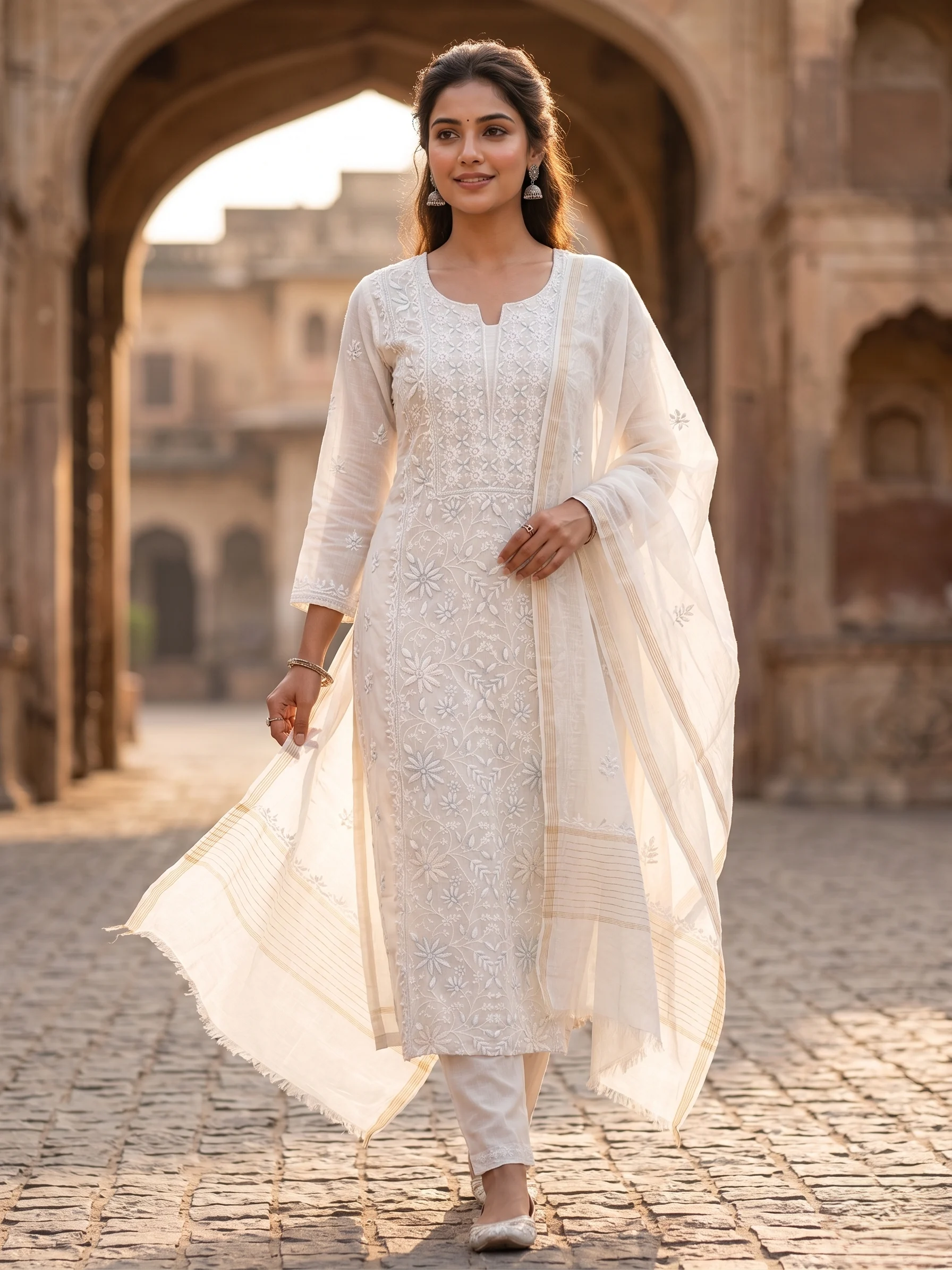 Ivory White Mul Cotton Heavy Embroidered Unstitched Suit — Ivory White Mul Cotton Heavy Embroidered Suit — Nari18 Unstitched Suit