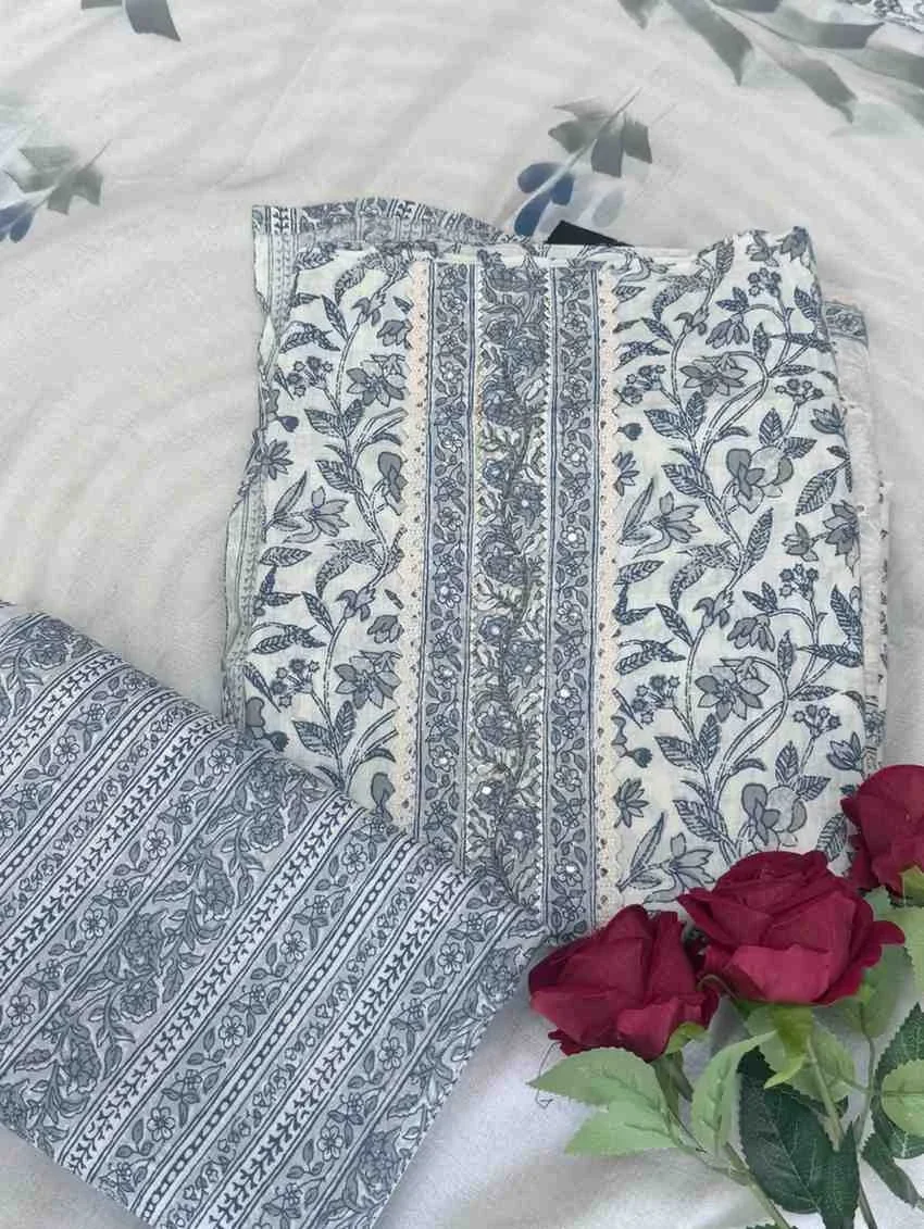 Lace cotton unstitched suit lace cotton suit set - Nari18
