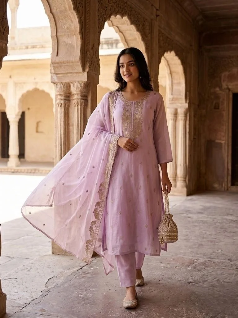 Lilac Noor Mul Cotton Unstitched Suit — Lilac Noor Mul Cotton Suit — Nari18 Unstitched Suit