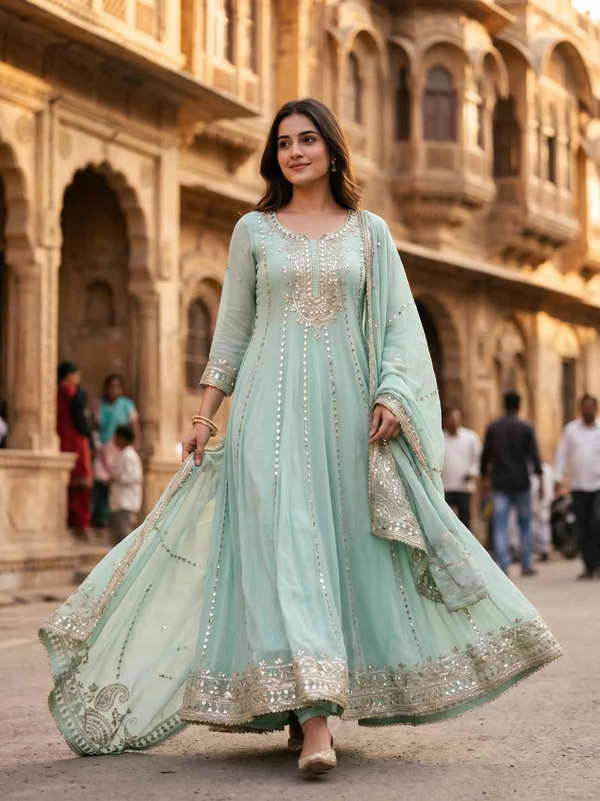 Mint Royale Gown — Mint Royale Gown — Nari18 Unstitched Suit