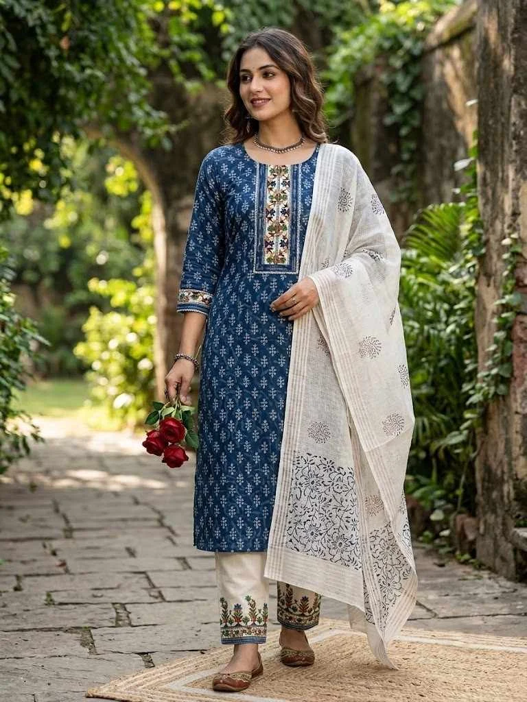 Neel Vanya Cotton Unstitched Suit — Neel Vanya Cotton Suit — Nari18 Unstitched Suit