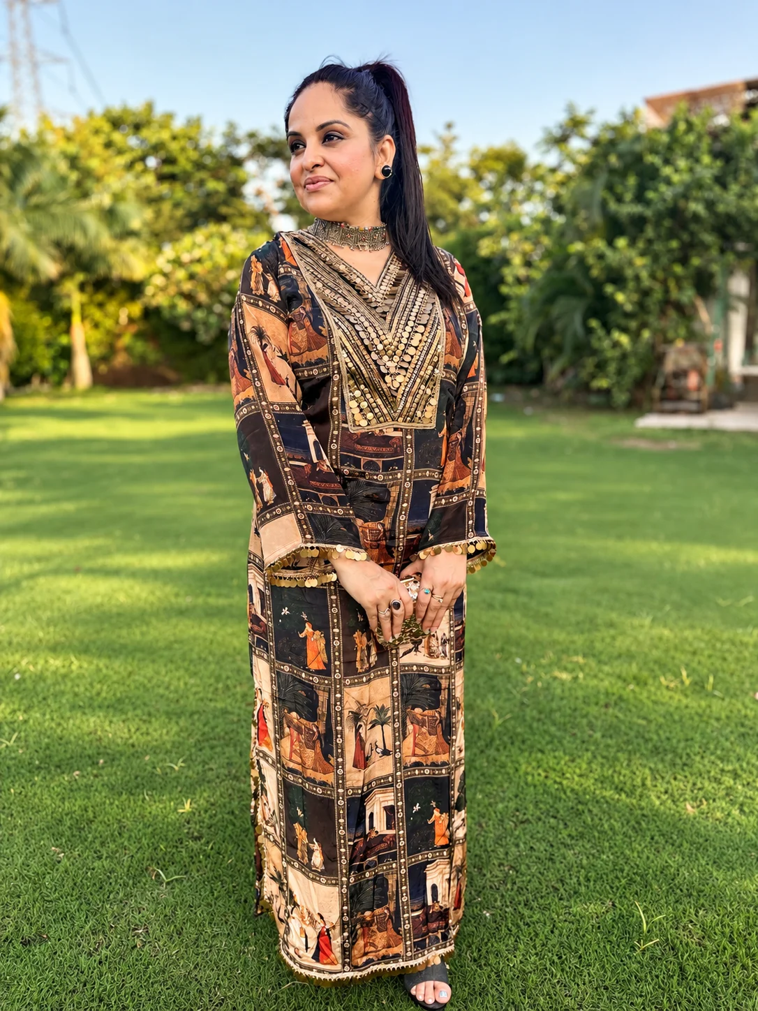 Noir Heritage Printed Long Stitched Suit Dress — Noir Heritage Printed Long Suit Dress — Nari18 Unstitched Suit
