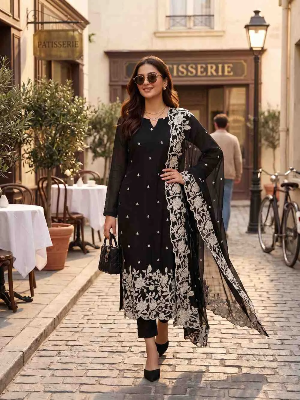 Noir Pearl Embroidered Chiffon Unstitched Suit — Noir Pearl Embroidered Chiffon Suit — Nari18 Unstitched Suit