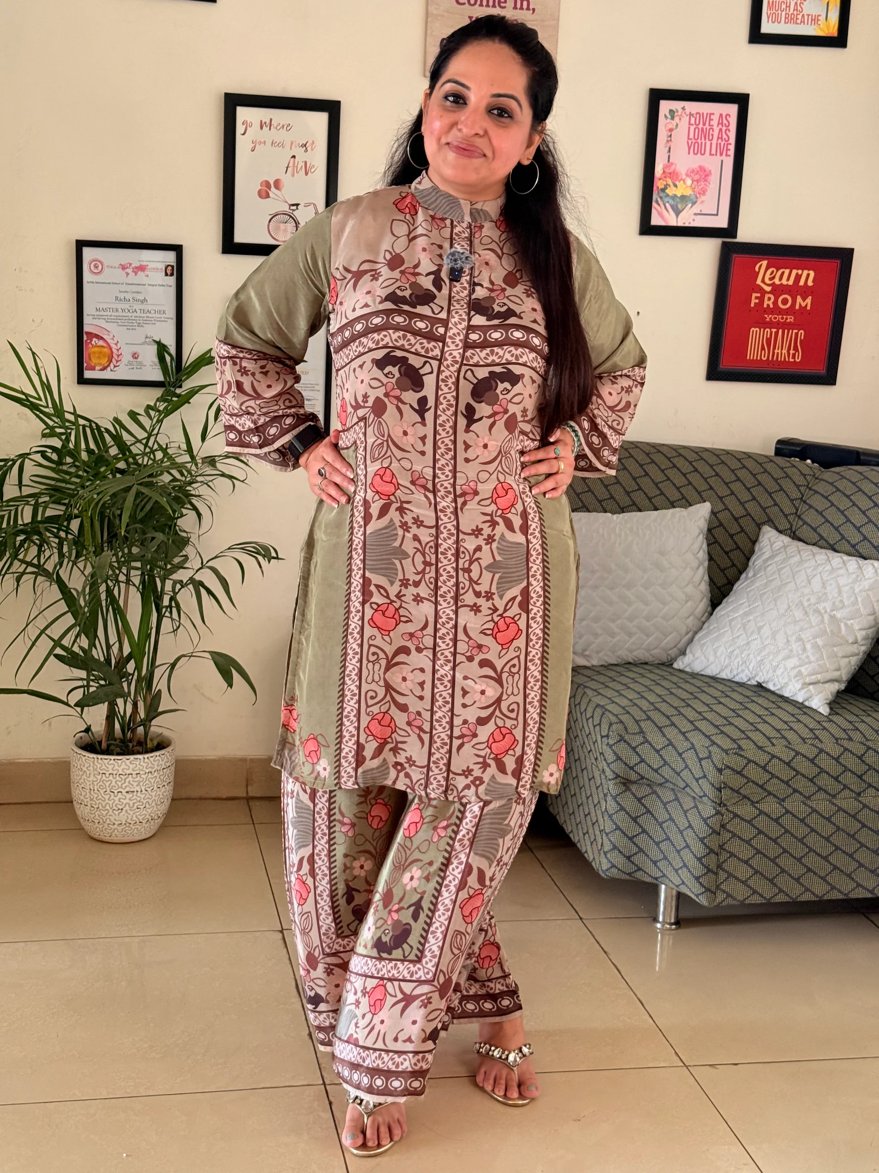 Olive Blossom Digital Print Crêpe Co-ord Set — Olive Blossom Digital Print Crêpe Co-ord Set — Nari18 Unstitched Suit