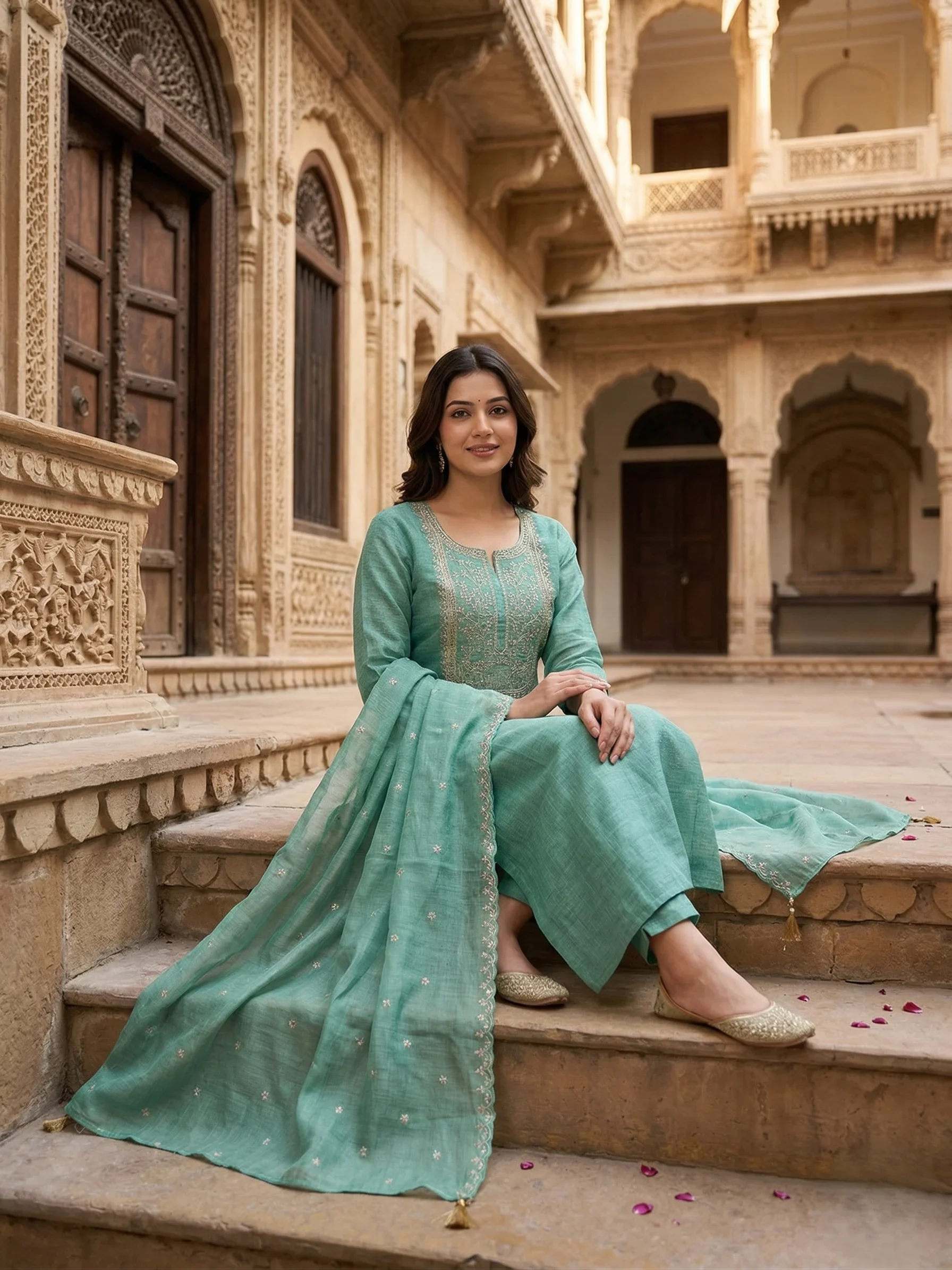 Rich Rose-Berry Pink Unstitched Suit — Sage Green Chanderi Suit colour | Nari18