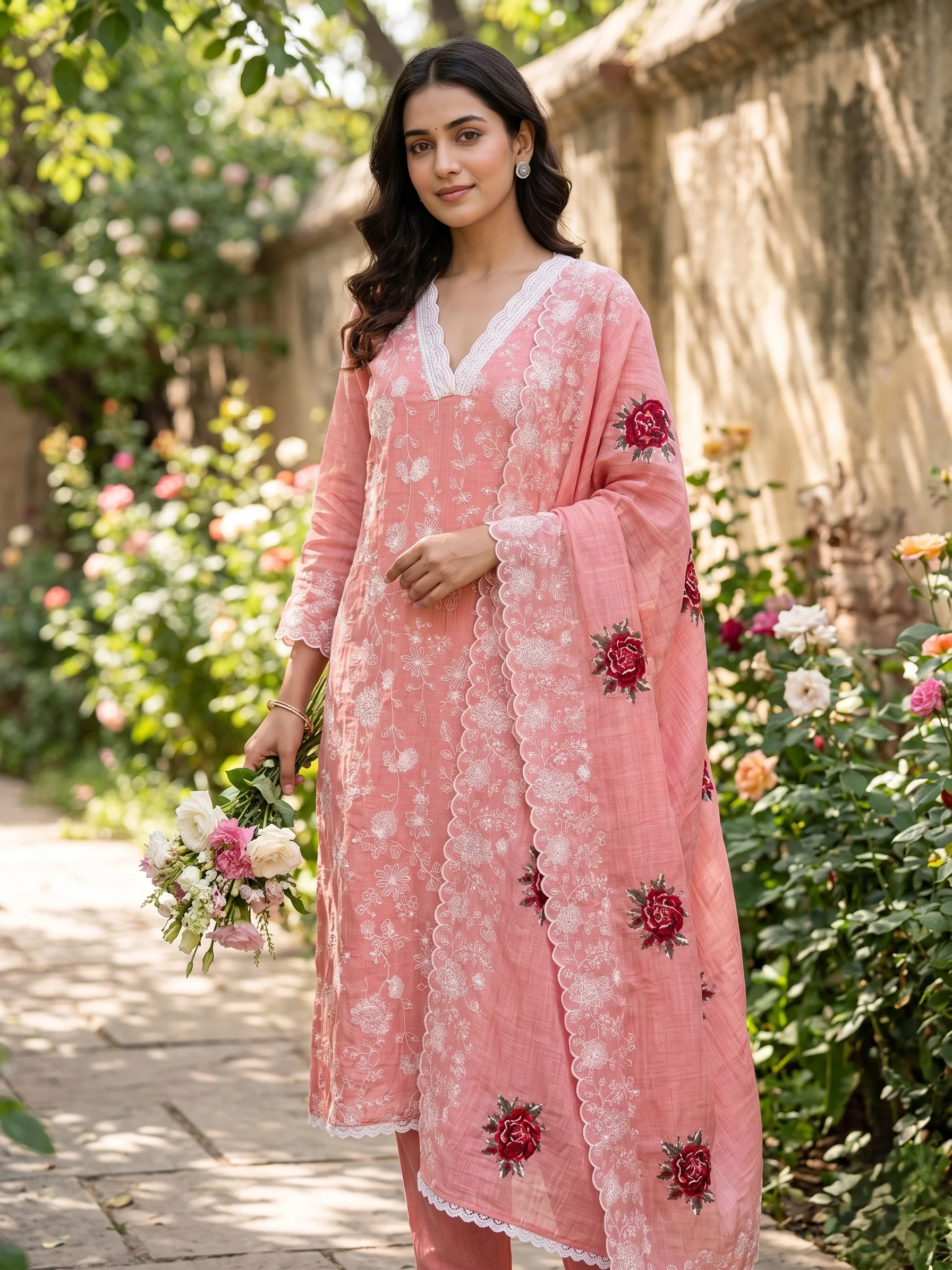 Rosé Elegance Mul Cotton Unstitched Suit — Rosé Elegance Mul Cotton Suit — Nari18 Unstitched Suit