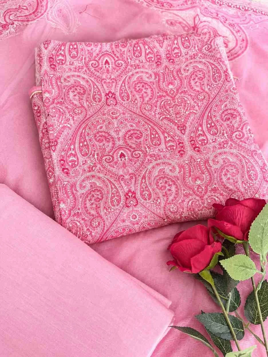 Rosé Paisley Cotton Silk Unstitched Suit — Rosé Paisley Cotton Silk Suit Set — Nari18 Unstitched Suit