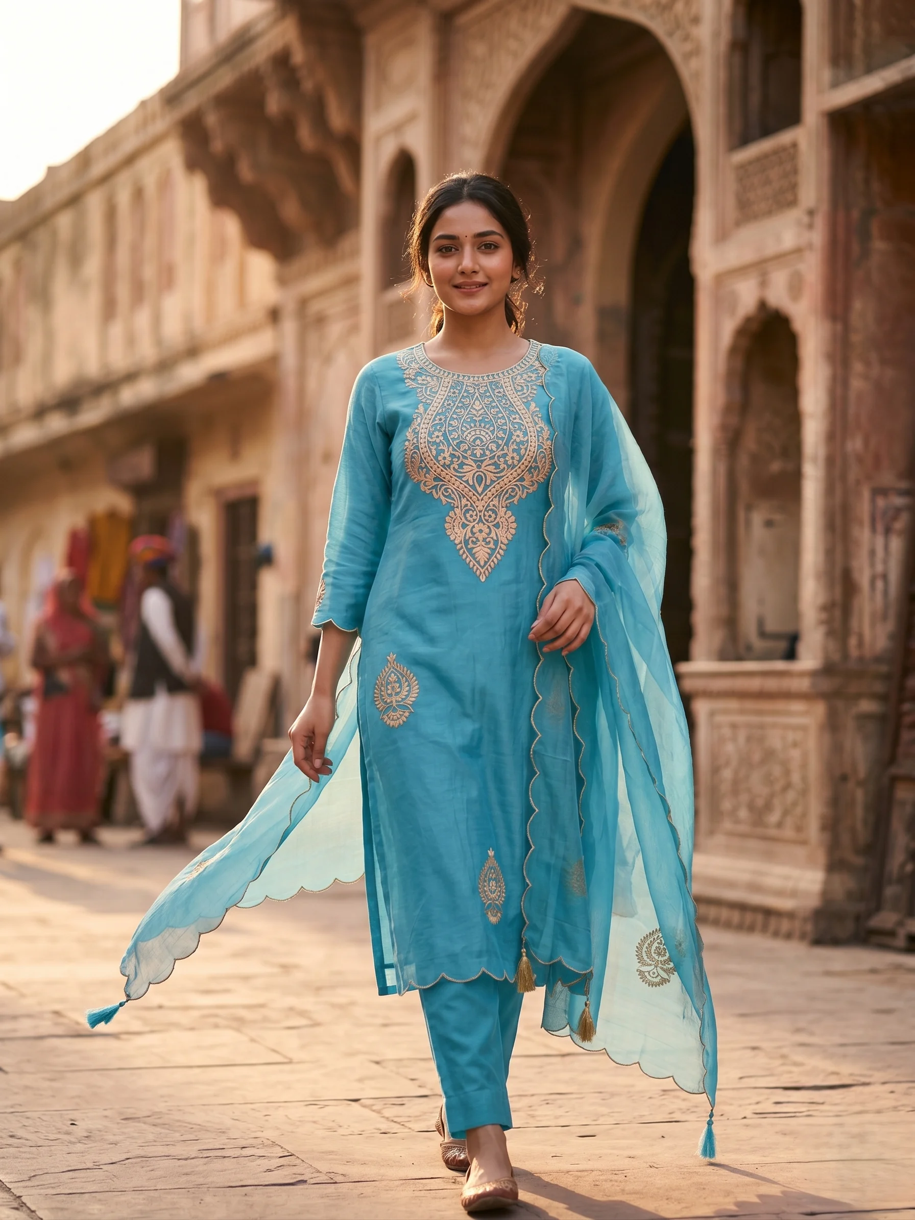 Sky Blue Mul Cotton Embroidered Unstitched Suit — Sky Blue Mul Cotton Embroidered Suit — Nari18 Unstitched Suit