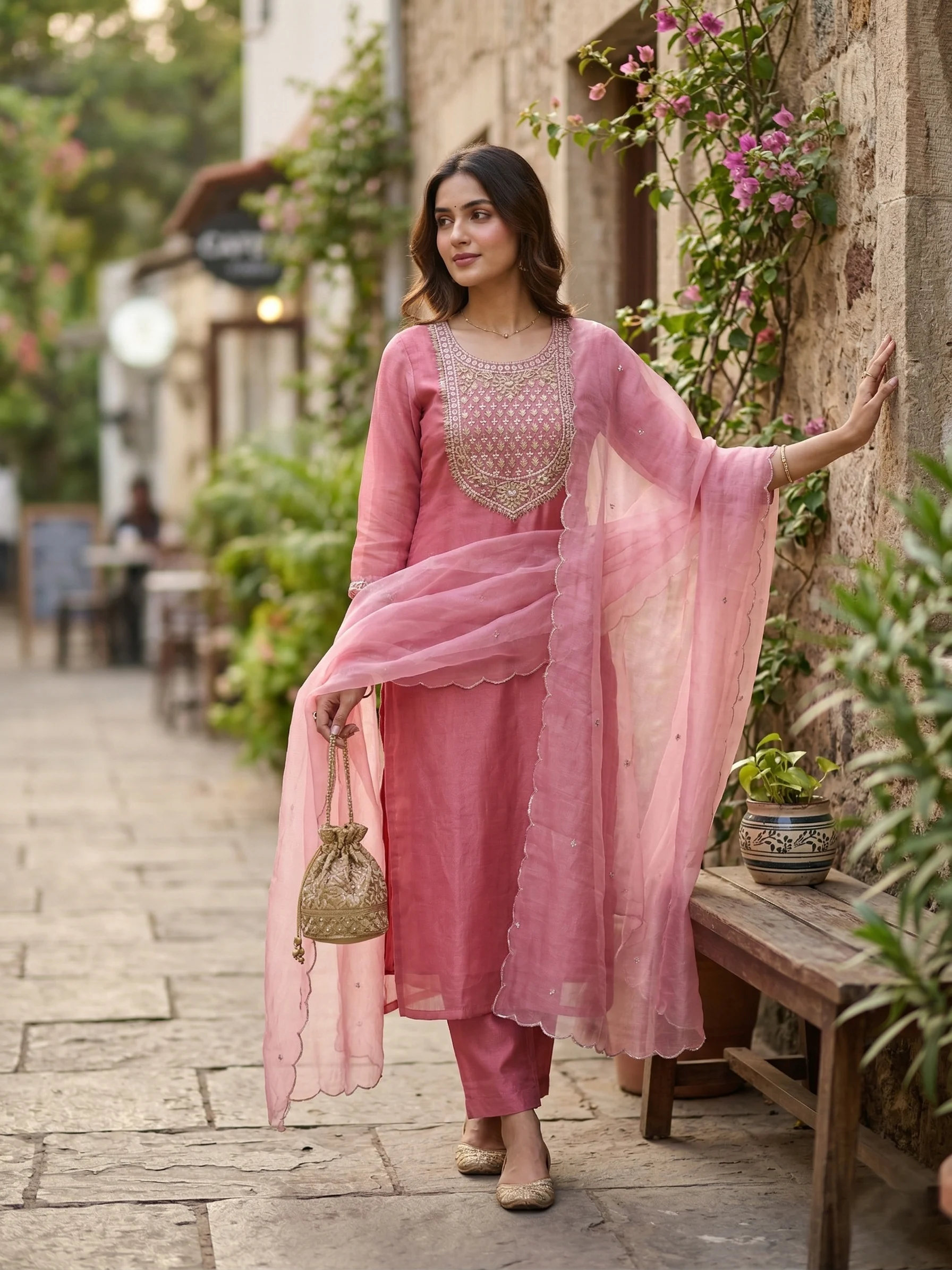 SOFT BLUSH PINK ORGANZA SUIT — Soft blush pink organza suit — Nari18 Unstitched Suit