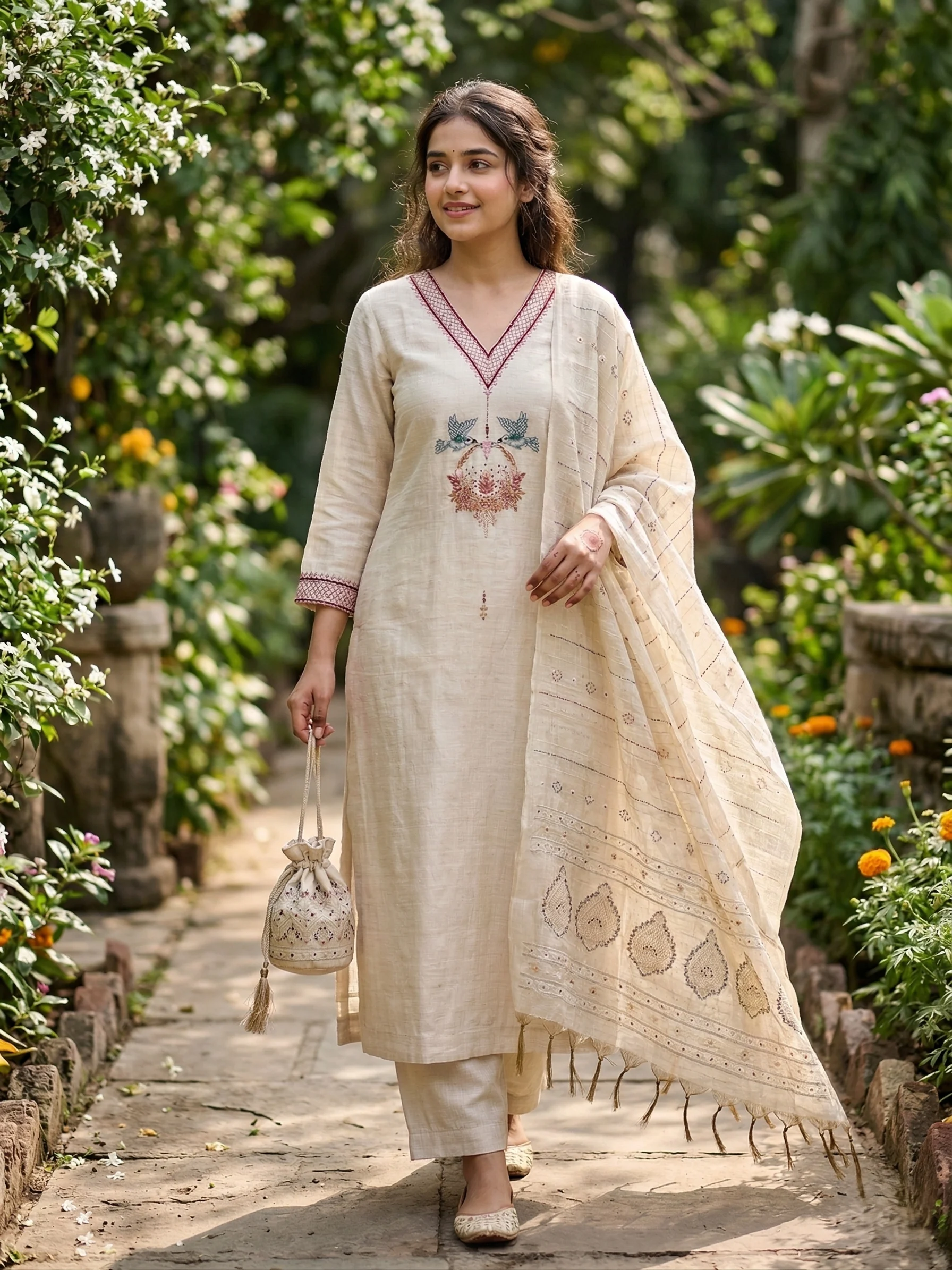 Soft Ivory/Natural Off-White colour Unstitched Suit — Soft natural ivory / off-white Suit colour | Nari18